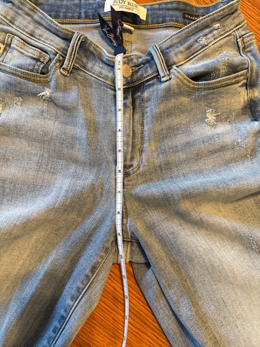 Judy Blue Light Blue straight Leg Jeans with Frayed Hem - Picture 7 of 8